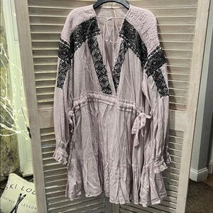 Free People  light purple and Black Boho Dress beaded accents